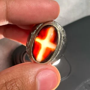 Cincin Batu Natural Tapak Jalak Wulung Tembus Merah Natural